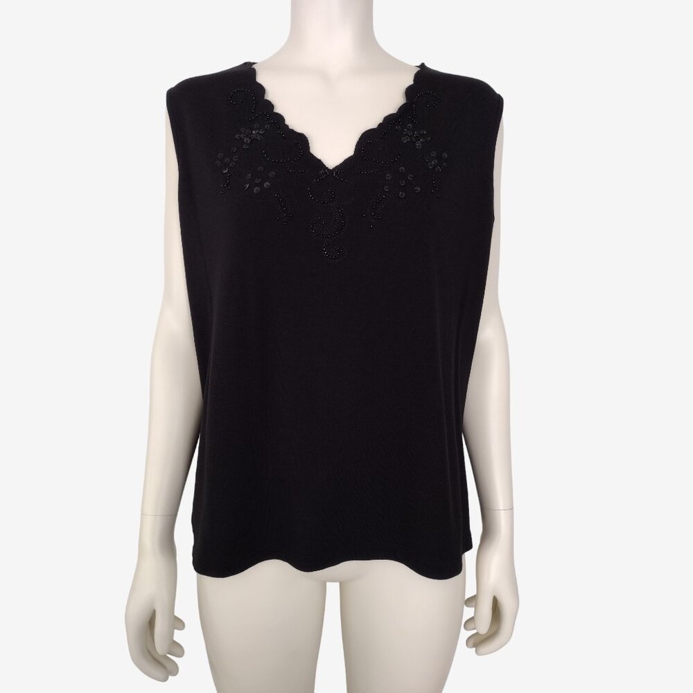 Dressbarn Black Cotton Knit Sequined Beaded Sleeveless Blouse Size 18/20